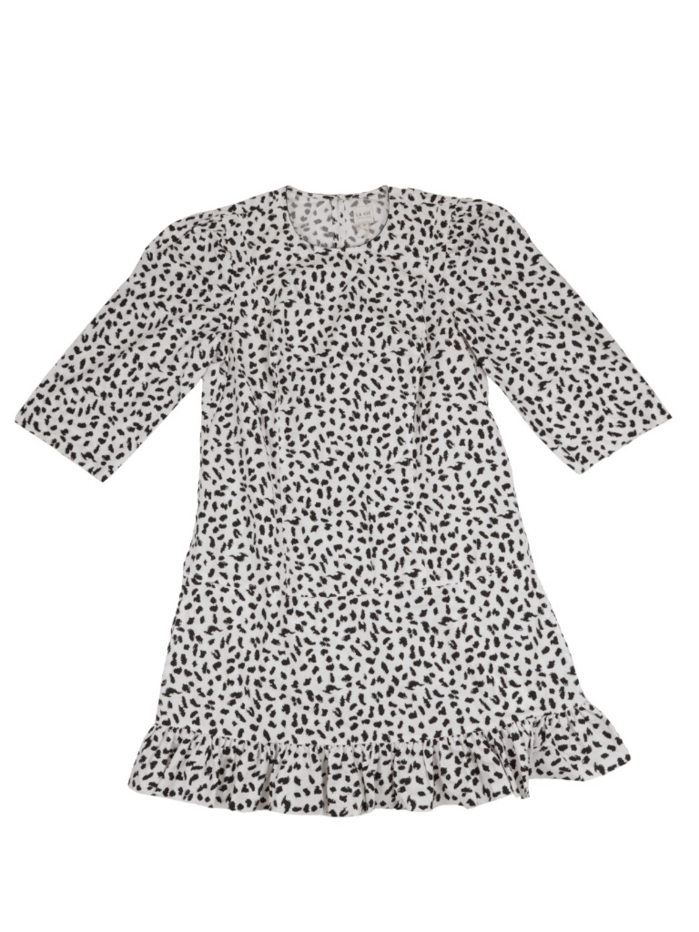 La Vie Black White Printed Ruffle Hem Dress XS
